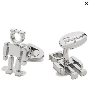 Ferragamo men’s silver robot cuff links